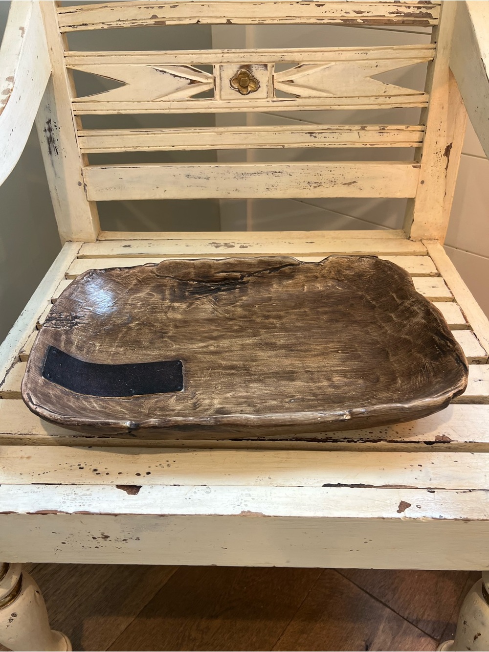Handcrafted Rustic Brown Wooden Dough Bowl Tray